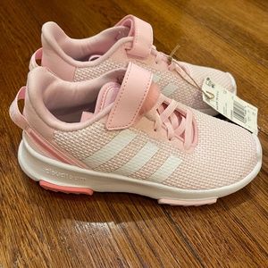 Girls Adidas Pink w/White Stripes Racer Sneakers New!